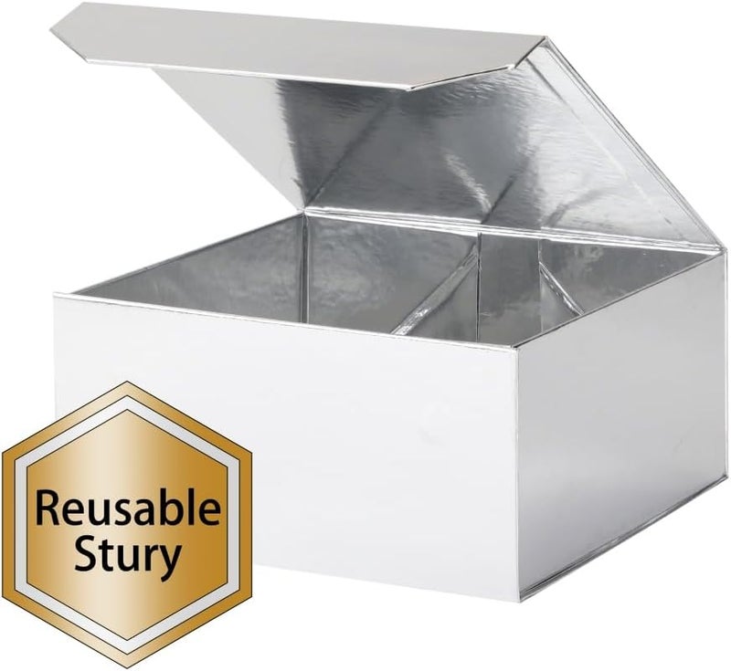 PACKGILO 6 Pcs Silver Gift Box Large 13x11x5.3 Inch Silver Large Gift Box with Crinkle Paper Magnetic Box with Shredded Paper Luxury Gift Boxes with Lids for Presents - Image 4